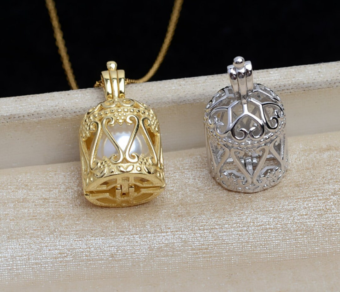 1 Pcs Sterling Silver Bird Cage Locket Pendant for 8mm to 10mm Bead