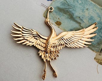 5 Solid Brass Bird Pendants - Gold Plated - 60x50mm