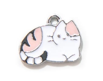 20 Ps - Enamel Cat Charms - 13x10mm