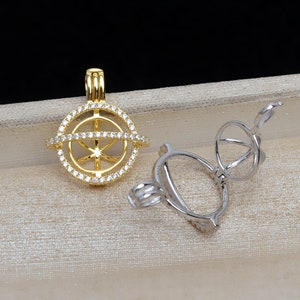 1 Stück - Sterling Silber Planet Medaillon Anhänger - Für 7 mm bis 8 mm Perle - (ohne Kette und Perle)