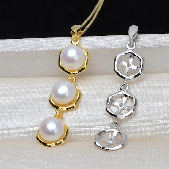 Boucles D'Oreilles Pendantes Argentées - Hexagone Avec Perles De Tahiti Grises