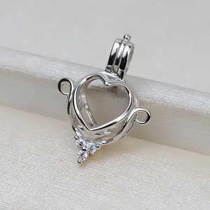 1 Pcs  - Sterling Silver Heart Locket Pendant  - For 8 to 10mm bead - (chain & bead excluded)