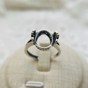 1 Pcs  - Sterling Silver Oval Cabochon Ring Setting - Adjustable - 9x11mm