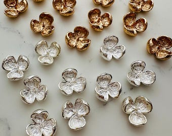 10 or 30 pieces, no hole,solid brass flower settings with pin , 14mm, gold/silver plated