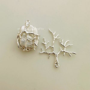 Small , 10 Pcs - Twig Branch Base Pendant Setting ,Glue on Bail - Silver Plated Settings - 31x21mm,hole 1mm
