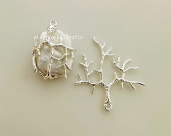 Small , 10 Pcs - Twig Branch Base Pendant Setting ,Glue on Bail - Silver Plated Settings - 31x21mm,hole 1mm