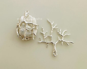 Small , 2 or 6 Pcs - Twig Branch Base Pendant Setting For Rough Stone - Silver Plated Settings - 31x21mm