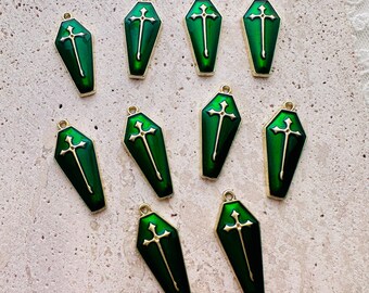 10 or 20, Enamel Coffin Cross Charms  Halloween Pendants -  26x12mm