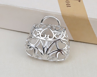 1 Pcs - Pendentif médaillon de sac à main en argent sterling - Pour perle de 6 à 7mm - (chaîne et perle exclues)