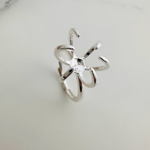 5 Pcs  - Silver Plated 6 Prong Claw Ring Setting - Adjustable - 15mm setting