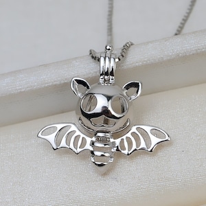 1 Pcs  - Sterling Silver Halloween Bat Locket Pendant  - For 6 to 8mm bead - (chain & bead excluded)