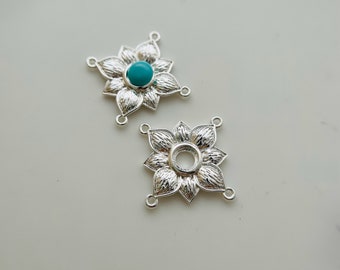 10 Pcs - Flower Round Bezel Pendant Blank - Silver Setting - 5mm - (Stone Not Included)
