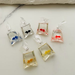 10pcs- Resin Goldfish in a Bag Charms Koi Fish Pendants - 50x24mm