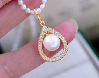 Cubic Zirconia Charm Setting , for 8mm bead, no chain no pearl