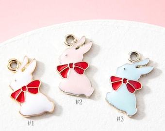 20 Ps - Enamel Bunny Charms - 18x10mm