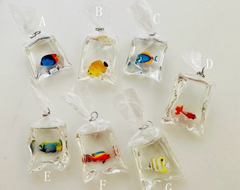 10pcs- Resin Goldfish in a Bag Charms Koi Fish Pendants - 50x24mm