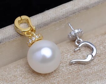 1 Pcs  - Sterling Silver Charm Pendant Setting - Beads Cap Bail with Clasp -  11x5mm , hole 4mm