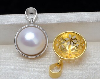 1 Pcs  - Sterling Silver Pendant Cup Setting - Beads Cap Bail  - 12mm - For 11mm -12mm beads