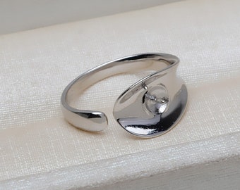 1 Pcs  - Sterling Silver Cup Ring Setting Adjustable - For 6mm -7mm bead