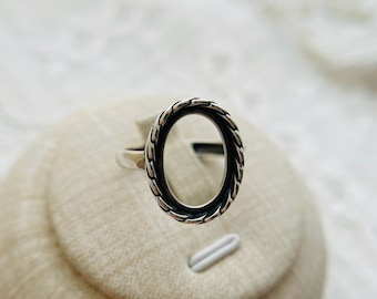 1 unidad - Montura de anillo con cabujón ovalado de plata de ley - Ajustable - 9 x 11 mm/11 x 15 mm