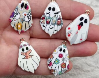 20 Ps - Charms de fantasmas de esmalte mixto