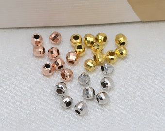 10 Pcs - Sterling Silver 3mm Faceted Ball Beads