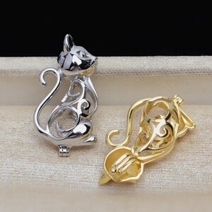 1 Stück - Sterling Silber Katze Medaillon Anhänger - (ohne Kette & Perle)