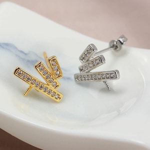 Cubic Zirconia Earrings Settings  - Sterling Silver Post- 12x10mm - One pair