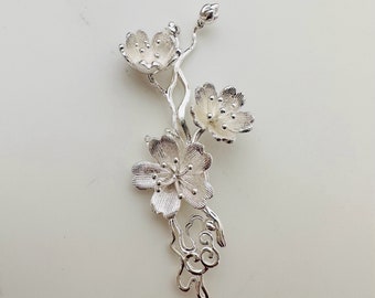 4 pieces, Flower Branch Base Pendant Setting  - Silver Plated- 50x20mm