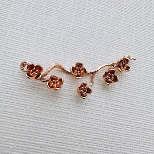 10 pieces, solid brass, Flower Branch Pendant - Gold Plated - 45x13mm