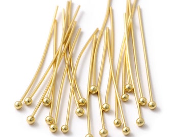 50 Pcs,  Ball Pin, Head Pin - 18mm/25mm/35mm - Gold Plated