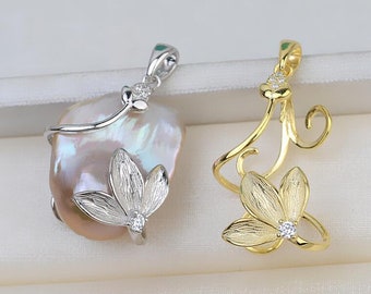 Flower Branch Base Pendant Claw Setting For Rough Stone - Gold or Silver Plated - 1 Pcs- 37x20mm