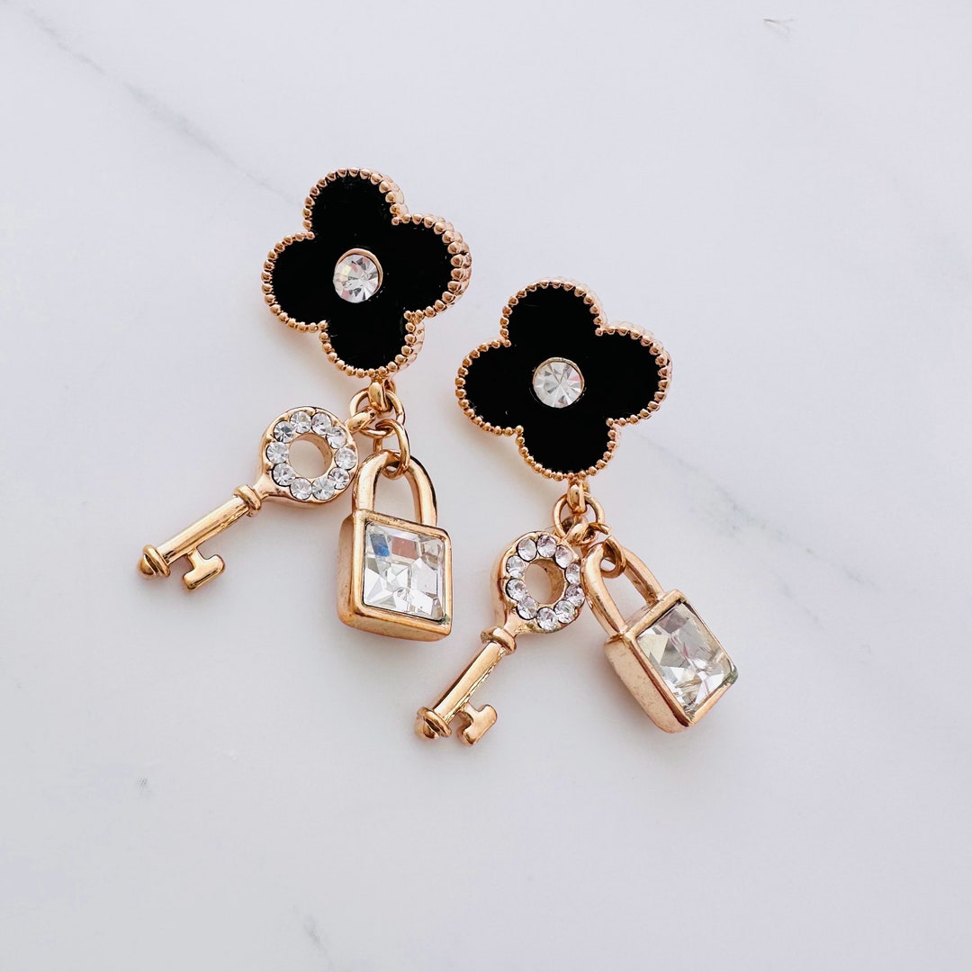 Lock and Key Earrings 38x15mm One Pair Etsy