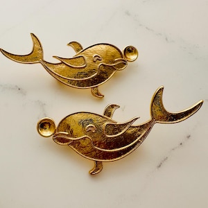 2 Pcs ,Solid Brass, Brooch Cup 6mm Setting   -  55x25mm
