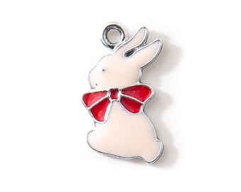 20 Ps - Enamel Bunny Charms - 18x10mm