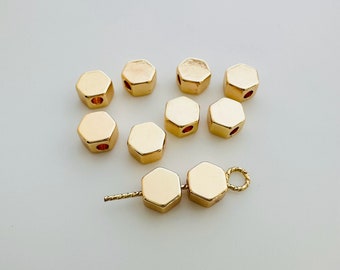 10 or 20 - Hexagon Beads - 5x5mm- Hole 1mm - Gold Plated