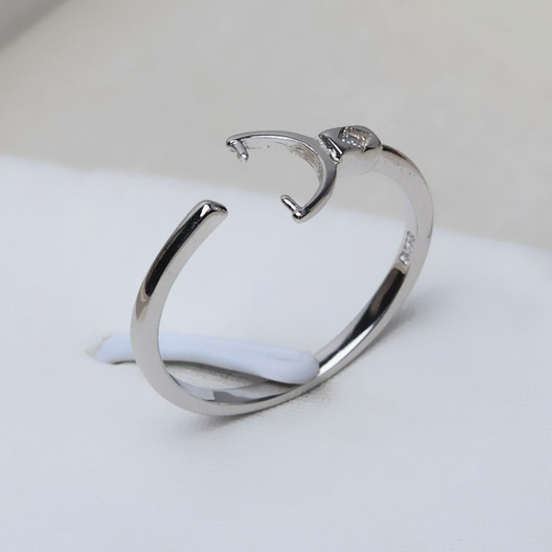 1 Stück Sterling Silber Ring mit Stift Fassung Einstellbar Für 5mm 6mm Perle Bild 5