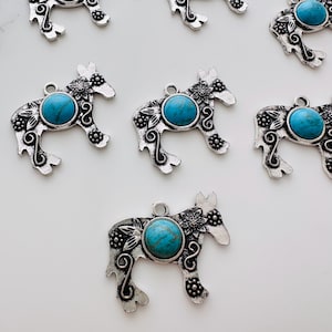 10 pieces, Antique Silver Turquoise Donkey Pendants - 30x25mm