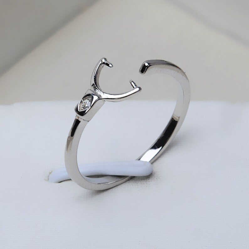 1 Stück Sterling Silber Ring mit Stift Fassung Einstellbar Für 5mm 6mm Perle Bild 1