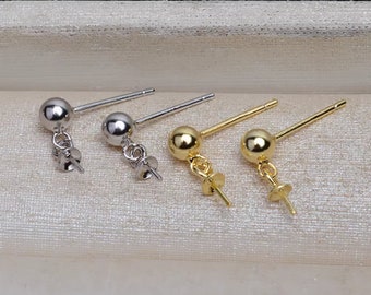 1 par de pendientes de bola de plata de ley de 4 mm con copa de 2 mm