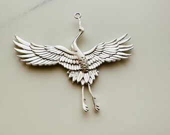 5 Solid Brass Bird Pendants - Silver Plated - 60x50mm