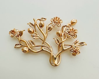 10 , Solid Brass, Branch Flower Pendant , Gold Plated,  26x42mm