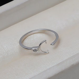 1 Stück Sterling Silber Ring mit Stift Fassung Einstellbar Für 5mm 6mm Perle Bild 3