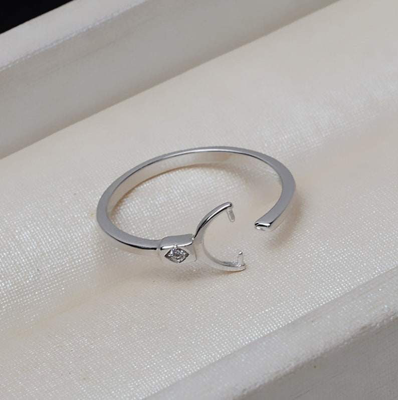 1 Stück Sterling Silber Ring mit Stift Fassung Einstellbar Für 5mm 6mm Perle Bild 3