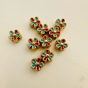 10 or 20, Enamel Flower Beads 6x6mm Hole 1mm image 2