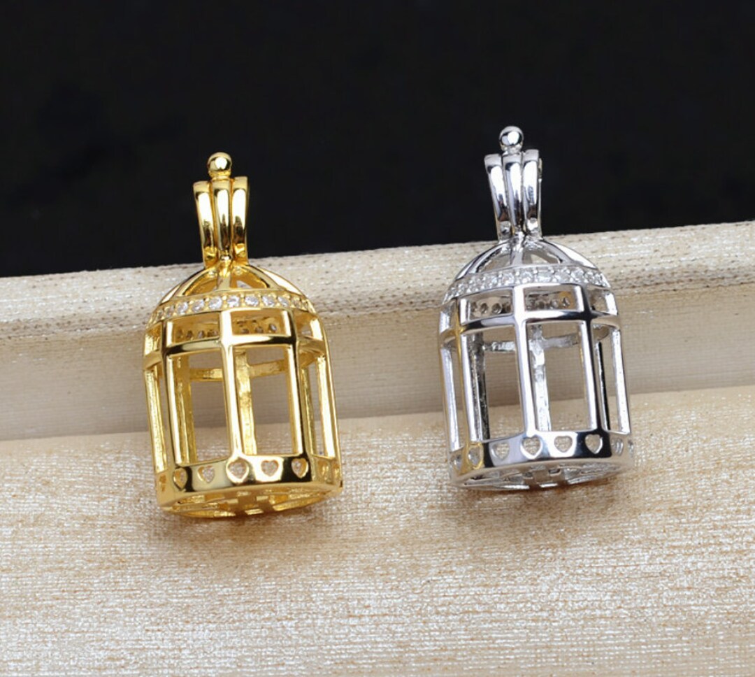 1 Pcs Sterling Silver Bird Cage Locket Pendant for 6mm to 8mm Bead