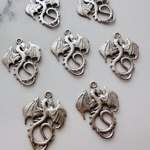 20 x Antique Silver Plated Dragon Charms  -  34x28mm