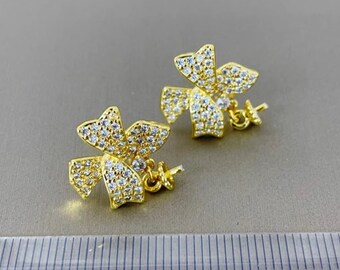 Accesorios para pendientes - Broche de plata de ley - 1 par, 13 mm, tapa de cuentas de 3 mm, sin perla