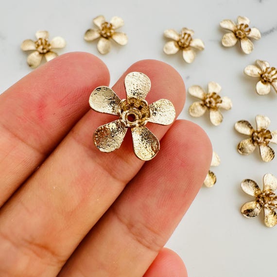 5 Perline In Ottone Massiccio, A Forma Di Fiore, 4 Anelli - 25 Mm - Foto 2