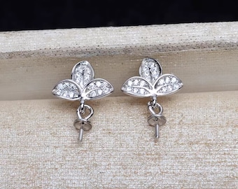 1 Pair  - Sterling Silver Leaf Earrings Findings  - 10x8mm - Bead cup 2mm